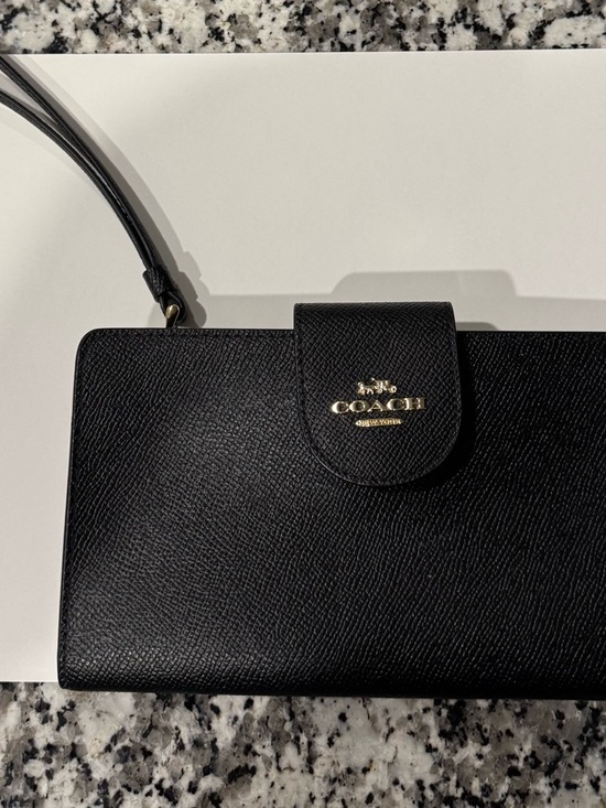 Coach Black Leather Bi-Fold Wallet with Gold Accent - Picture 4 of 4